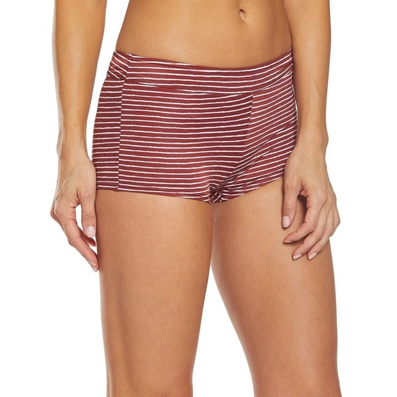 Prana Rusted Roof Stripe Swim Shorts Large Burgundy Red Board Shorts - Picture 2 of 9